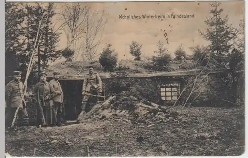 (2492) AK Militaria, Wohnliches Winterheim in Feindesland 1914