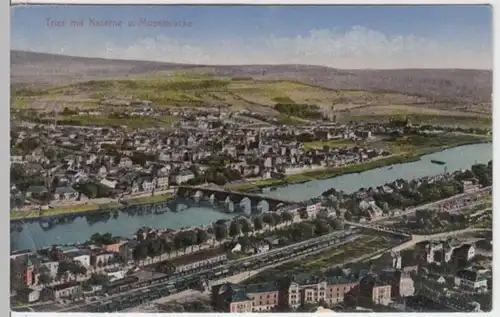 (2422) AK Trier, Panorama, Kaserne, Moselbrücke, vor 1945