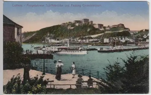 (2421) AK Koblenz, Schiffbrücke, Festung Ehrenbreitstein, bis 1926