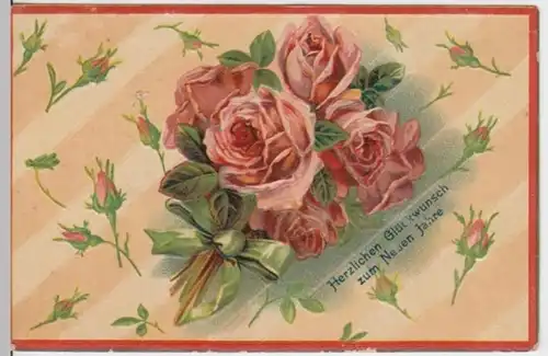 (2357) AK Neujahr, Rosen, Prägekarte 1910