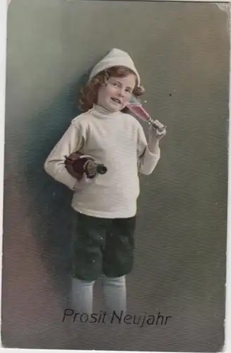 (2299) AK Neujahr, Mädchen mit Sektflasche 1914
