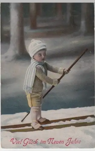 (2285) AK Neujahr, Junge auf Ski 1915