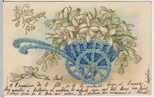 (2140) AK Geburtstag, Bonne et heureuse Fete, Schneeglöckchen 1906