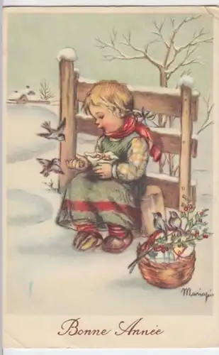(1972) AK Neujahr, Mädchen Vögel fütternd 1938