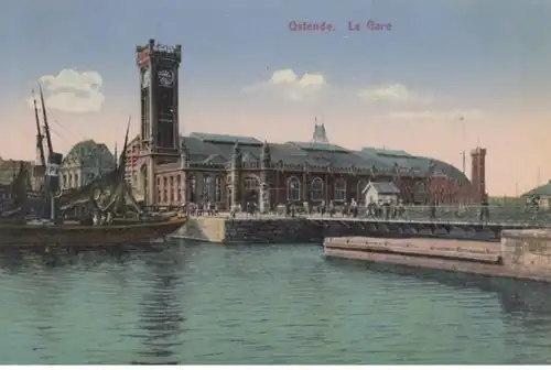 (1865) AK Ostende, Oostende, Belgien, Bahnhof, vor 1945