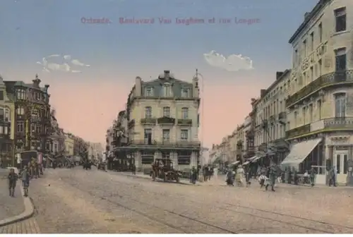(1827) AK Ostende, Belg., Boulevard Van Iseghem, Rue Longue, vor 1945