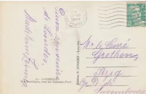 (1813) AK Lourdes, Basilika 1948