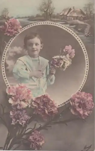 (1728) AK Kinder, Junge mit Blumenstrauß 1912