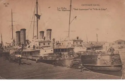 (1662) AK Schiffe, Dampfer Stad Antwerpen, Ville de Liege, Ostende 1920