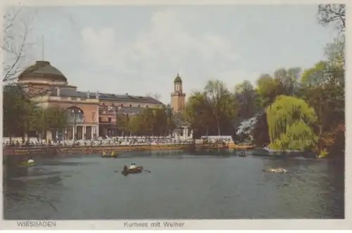(1462) AK Wiesbaden, Kurhaus, Weiher 1928