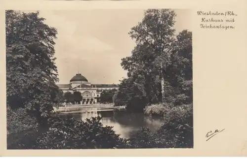 (1432) Foto AK Wiesbaden, Kurhaus,Teichanlagen 1933