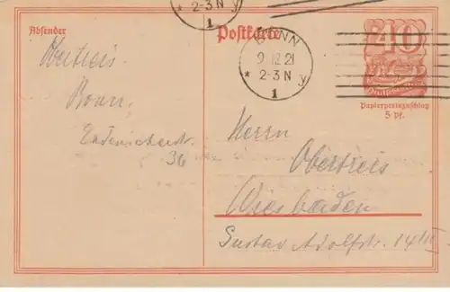 (1216) Postkarte Ganzsache DR Bonn 1921