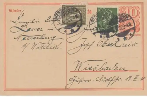 (1213) Postkarte Ganzsache DR Wengerohr 1922