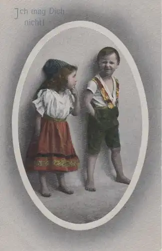 (1185) AK Kinder als Paar mit Spruch -Ich mag Dich nicht- 1910/20er