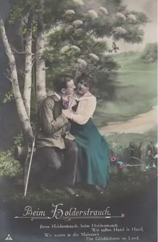 (1291) Foto AK Sprüche, Beim Holderstrauch, vor 1945