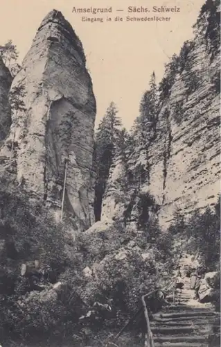 (980) AK Bastei, Sächsische Schweiz, Amselgrund, Schwedenlöcher 1920