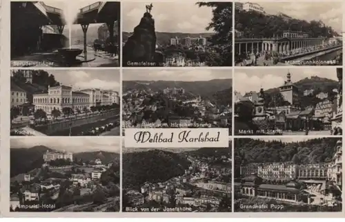 (875) AK Karlsbad, Karlovy Vary, Böhmen, Mehrbild, Bahnpost 1941