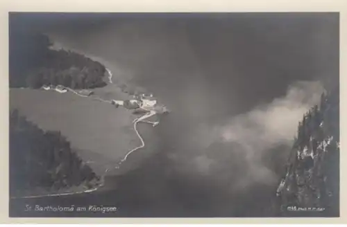 (732) Foto AK Königssee, Schönau, St. Bartholomä, Luftbild 1920er
