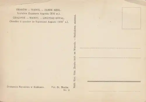 (646) AK Krakau, Wawel, Königsschloss, Schlafzimmer