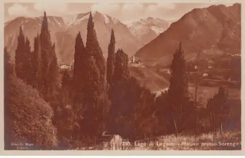 (620) Foto AK Sorengo, Luganer See, Lago di Lugano, vor 1945