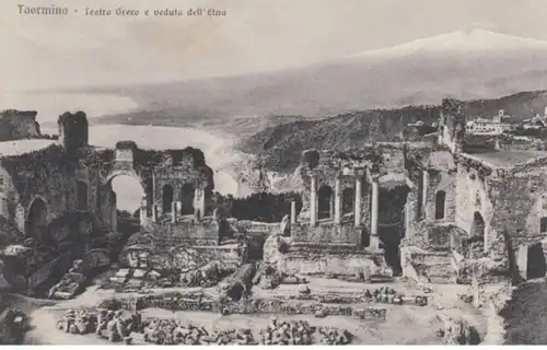 (580) AK Taormina, Griechisches Theater, Ätna, vor 1945