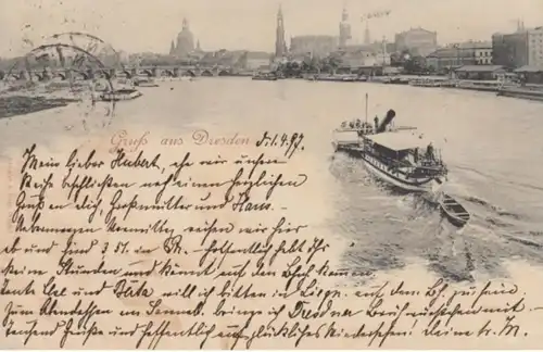 (340) AK Gruß aus Dresden, Elbpanorama m. Dampfer 1897