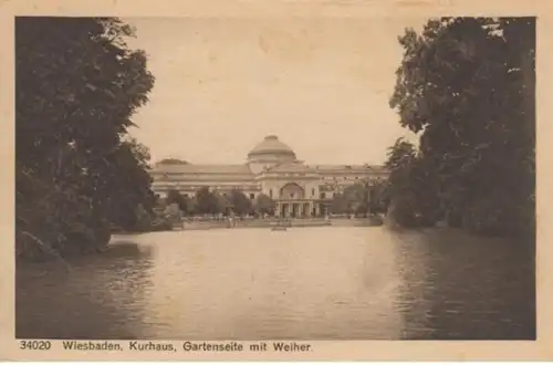 (324) AK Wiesbaden, Kurhaus, Weiher 1919