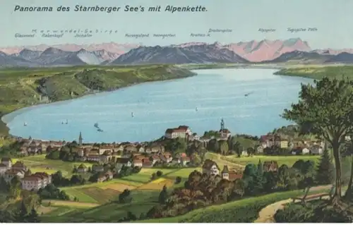 (147) AK Starnberger See, Panorama, Alpenkette, um 1922