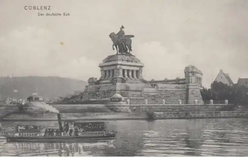 (135) AK Koblenz, Deutsches Eck, Dampfschiff, vor 1945