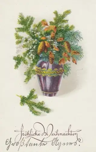 (64) AK Weihnachten, Vase mit Tannenzweigen 1935