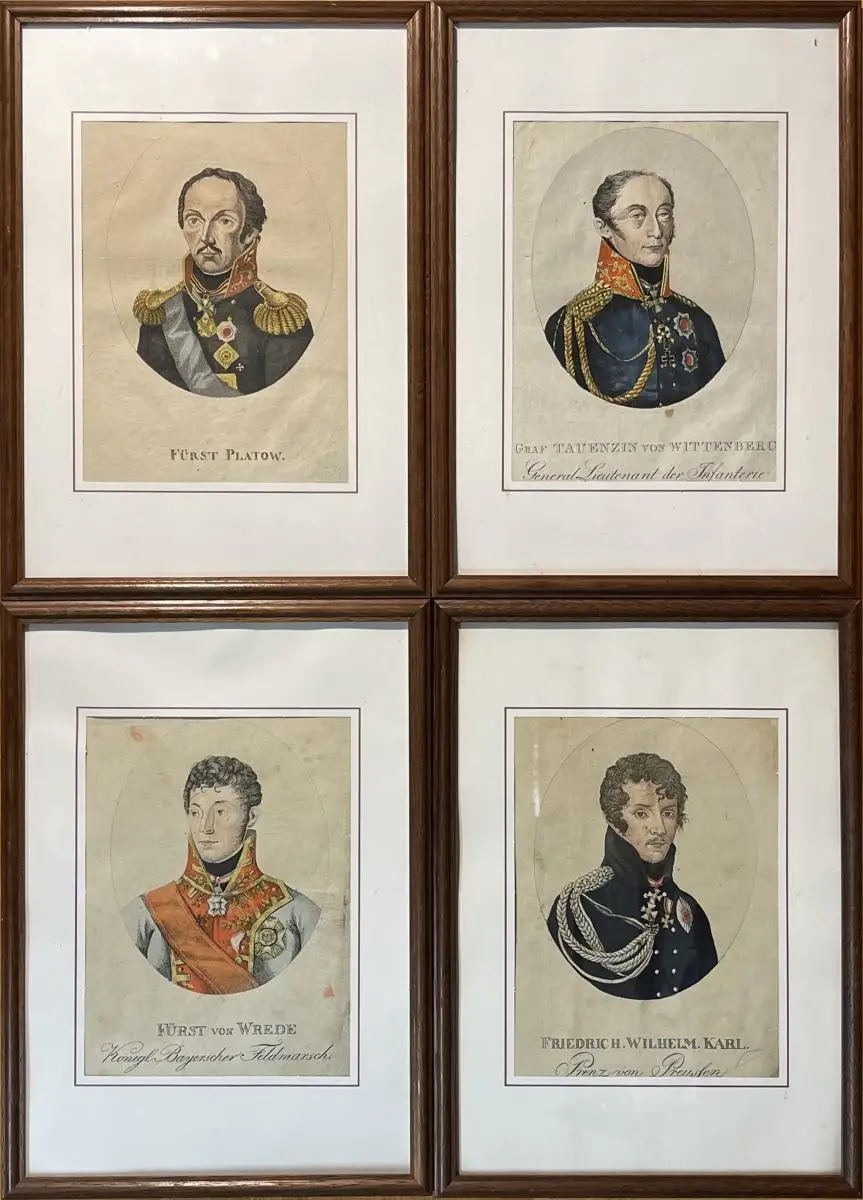 4 handkolorierte Kupferstiche um 1813 „Preußische Fürsten und Adelige“ alt antik 0