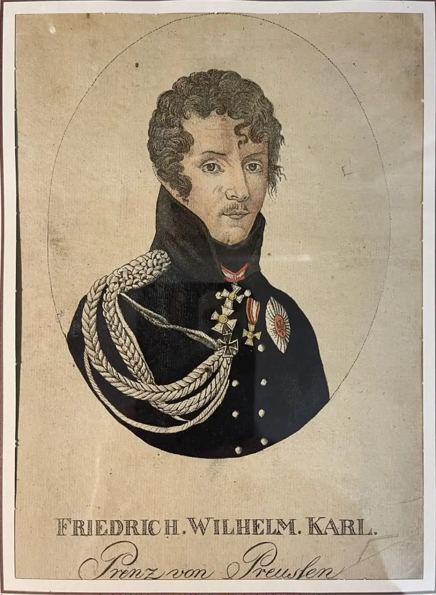 4 handkolorierte Kupferstiche um 1813 „Preußische Fürsten und Adelige“ alt antik 8