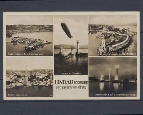 Lindau,Hafenmole, Hafen m. Zeppelin, Flugaufnahme d. Insel ... - 401711