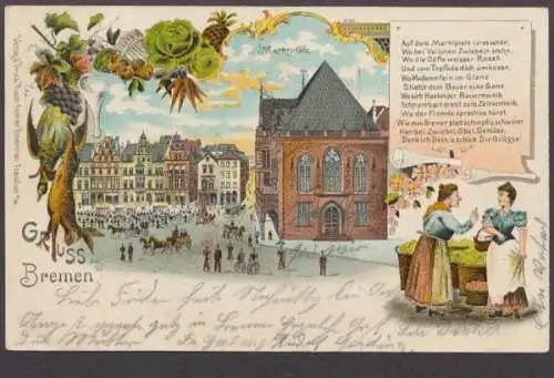 Bremen, Marktplatz, Karte mit Vers - 403073