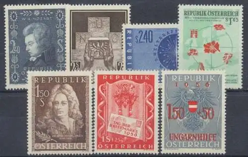 Österreich, MiNr. 1024-1030, Jahrgang 1956, postfrisch - 69552