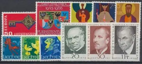 Liechtenstein, MiNr. 495-505, Jahrgang 1968, postfrisch - 693359