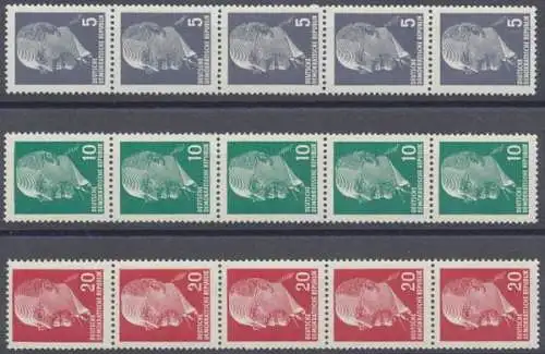 DDR, Michel Nr. 845 R, 846 R und 848 R, 5er Streifen, postfrisch - 74299