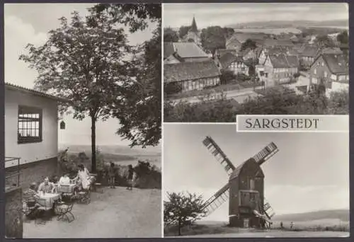 Sargstedt Kr. Halberstadt, Waldgaststätte Sargerstedter Warte, Blick vom Holzberg, Alte Mühle - 410591