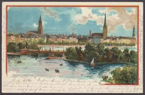 Hamburg, Lombardsbrücke mit Stadt - 410945