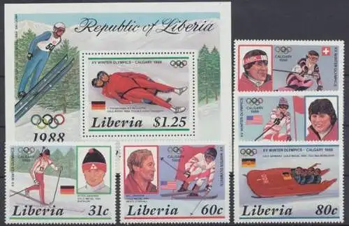 Liberia, MiNr. 1355-1359 + Block 112, postfrisch - 690287