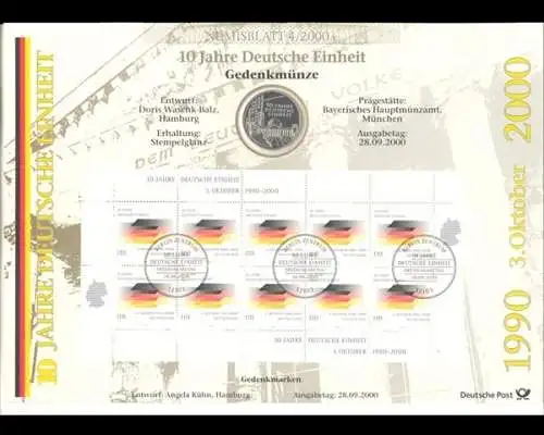 BRD, Numisblatt 4/2000, 10 Jahre Deutsche Einheit - 4/2000