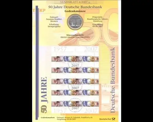 BRD, Numisblatt 4/2007, 50 Jahre Deutsche Bundesbank - 4/2007