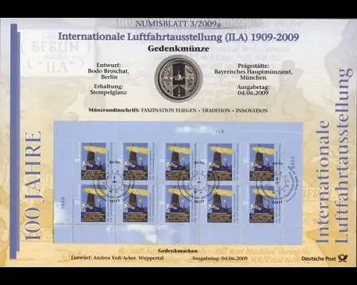 BRD, Numisblatt 3/2009, Int. Luftfahrtausstellung 1909-2009 - 3/2009