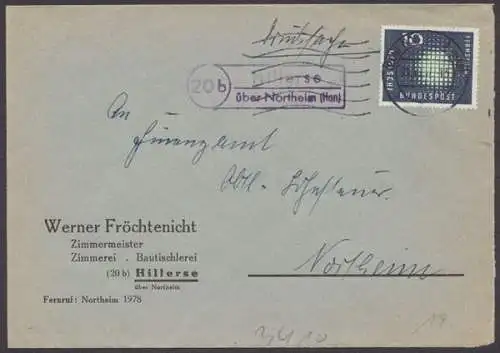 Hillerse über Northeim, Landpoststempel auf Brief , 1957 - 500355