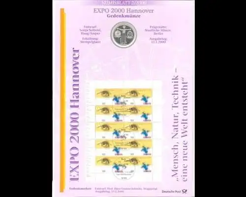 BRD, Numisblatt 2/2000, EXPO 2000 Hannover - 2/2000