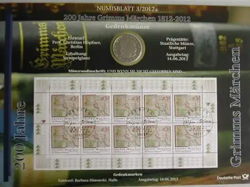 BRD, Numisblatt 3/2012. 200 Jahre Grimms Märchen - 3/2012