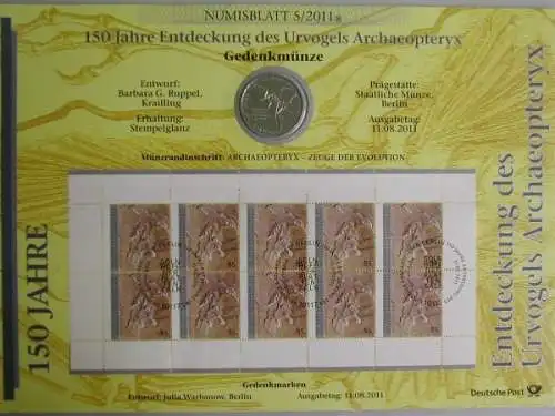 BRD, Numisblatt 5/2011, 500 Jahre Urvogel Archaeopteryx - 5/2011