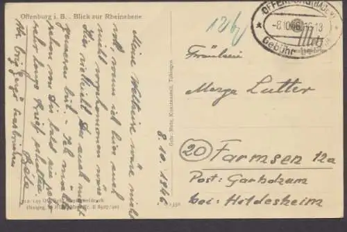 Offenburg, "Gebühr Bezahlt" Stempel v. 8.10.1946 auf AK Blick zur Rheinebene - 500124