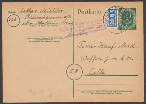 Oldershausen über Northeim, Landpoststempel auf Ganzsache, 1954 - 500360