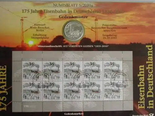 BRD, Numisblatt 5/2010, 175 Jahre Eisenbahn in Deutschland - 5/2010